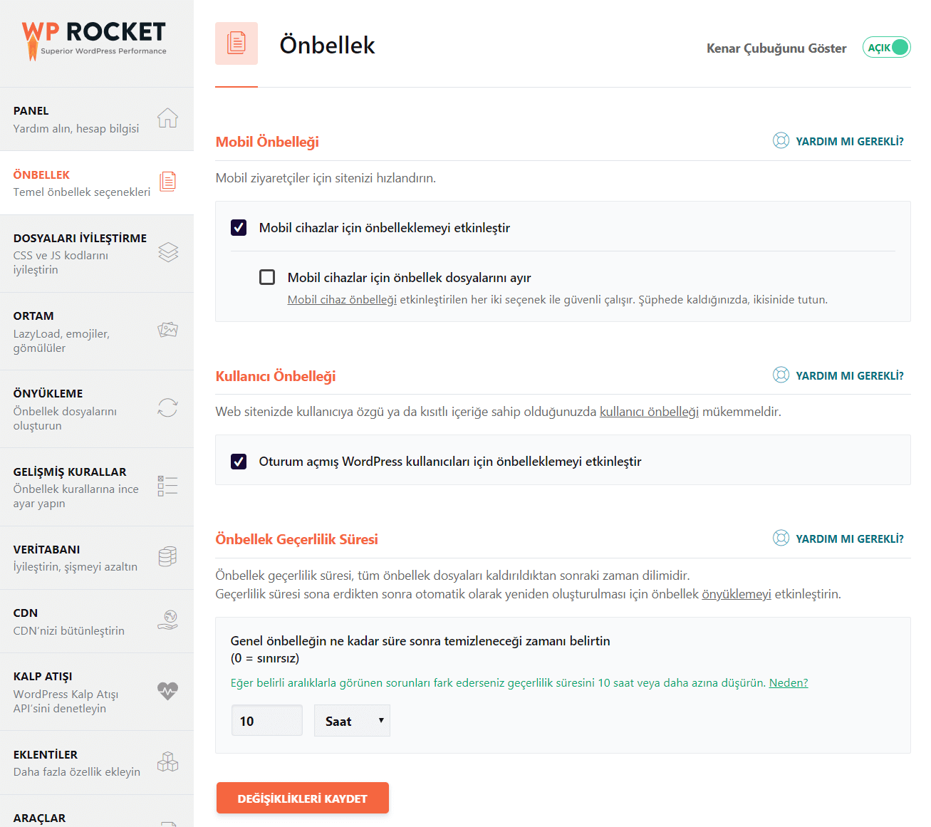 WP Rocket Cache Önbellek Ayarları